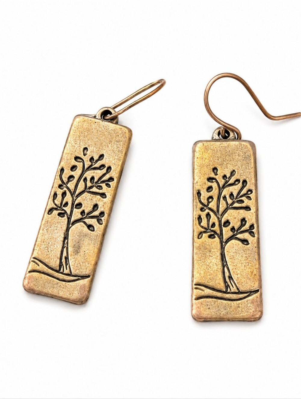 Tree of Life Rectangle Drop Earrings Silver Tone Boho Nature Dangle Jewelry